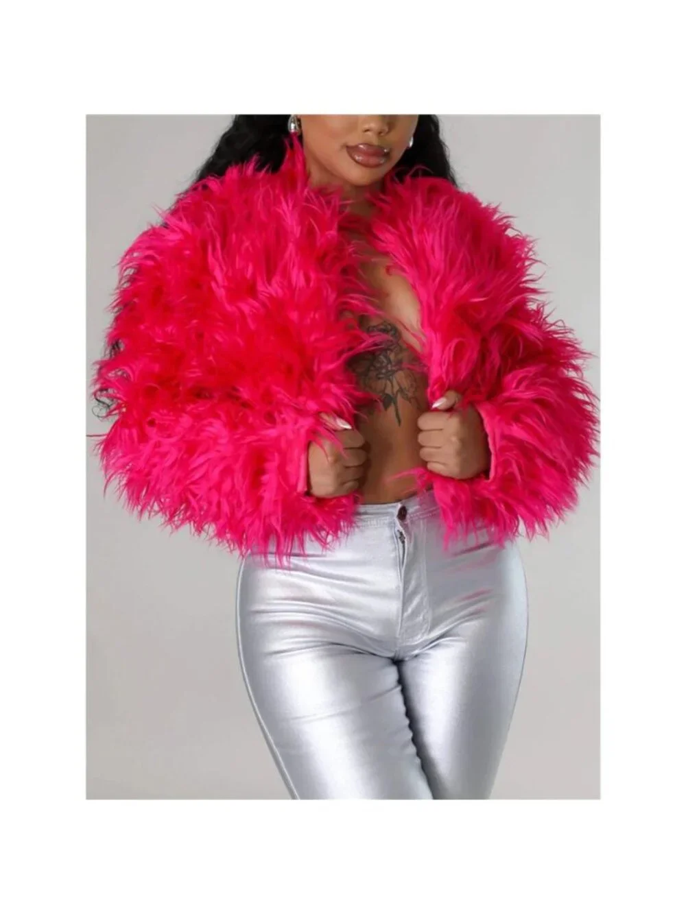 Faux Fur Open Front Cropped Outerwear